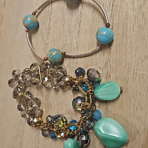 2 pc. turquoise colored stones gems smoked gray crystals bracelets arm candy EUC - Picture 8 of 8